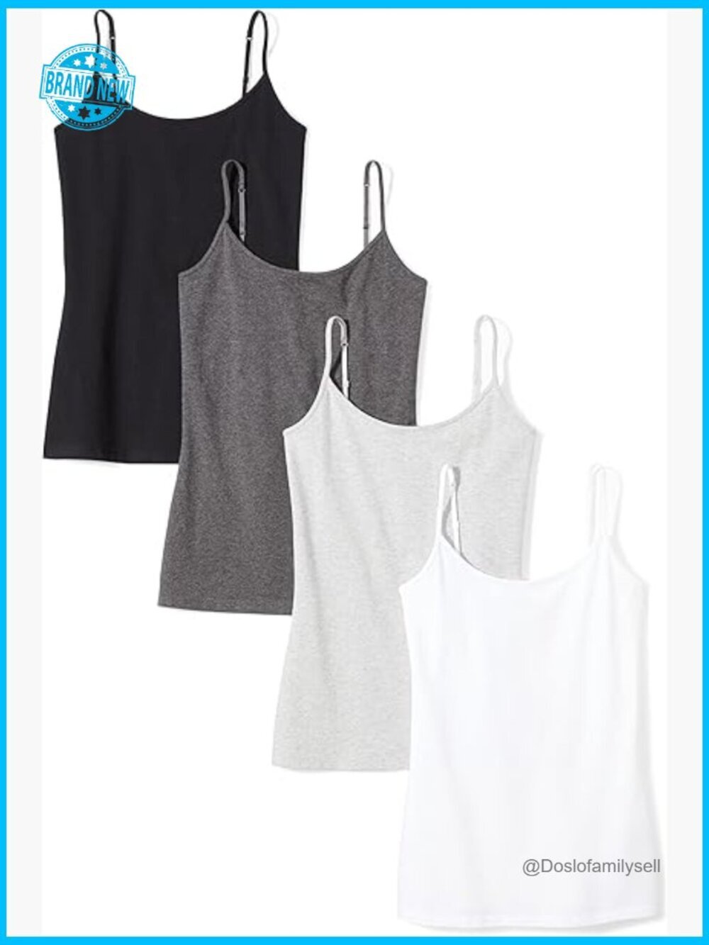 Slim-Fit Camisole Pack of 4 Layering Essential Scoop Neck Adjustable Straps
